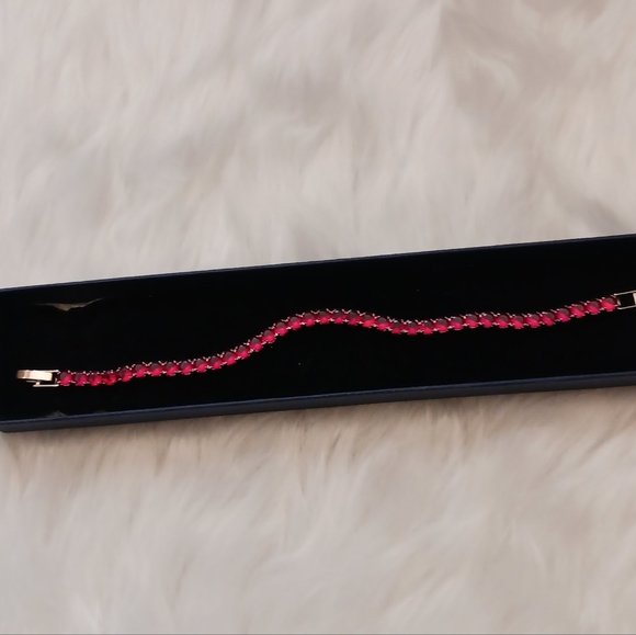 Red Rhinestone Sterling Silver Tennis Bracelet - Picture 3 of 16